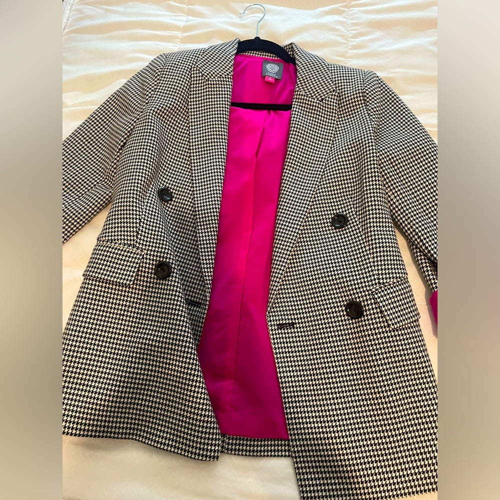Vince Camuto Black White Houndstooth Print Blazer
